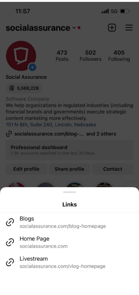 Add multiple links to your organization’s bio. 