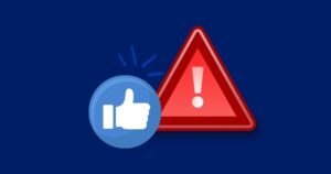 A blue background with a Facebook like icon and a red warning or error icon in the foreground